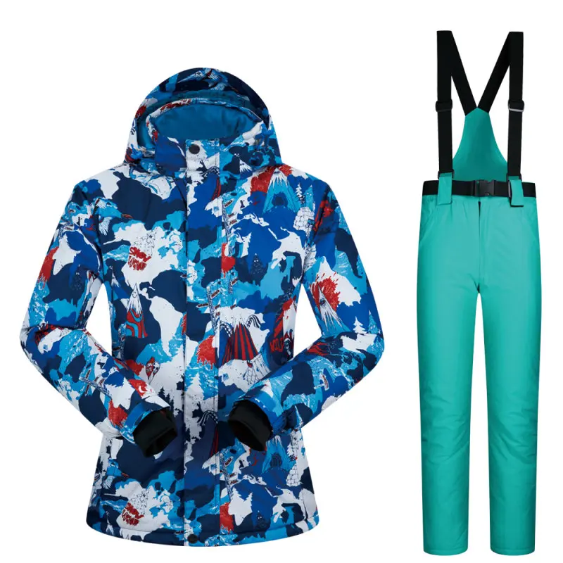 Women Ski Suit Brands New Windproof Waterproof Breathable Warmth Snow Jacket and Pant Winter Sets Skiing and Snowboarding Jacket - Цвет: HLXR And Lake Blue