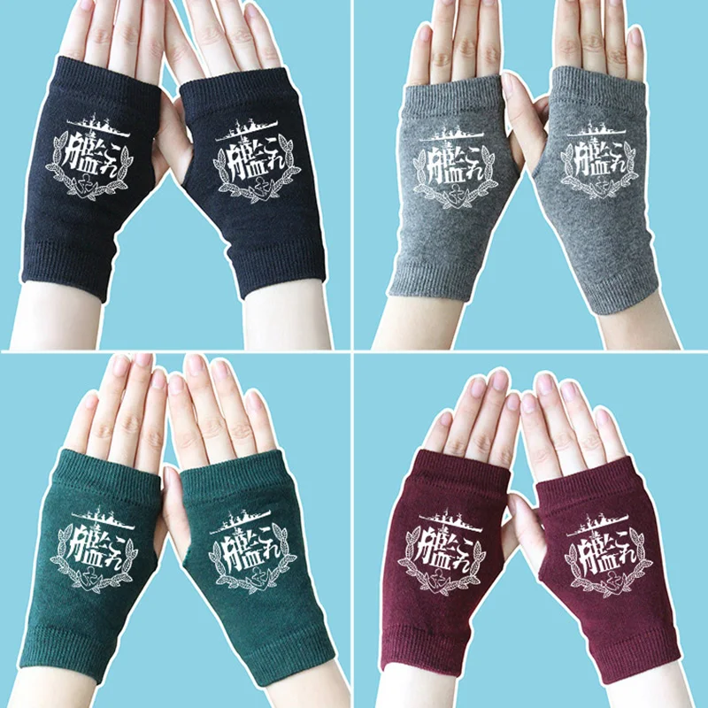 

Anime Kantai Collection Fingerless Gloves Cotton Knitted Wrist Gloves Mittens men Cartoon Accessories Cosplay hand warmer