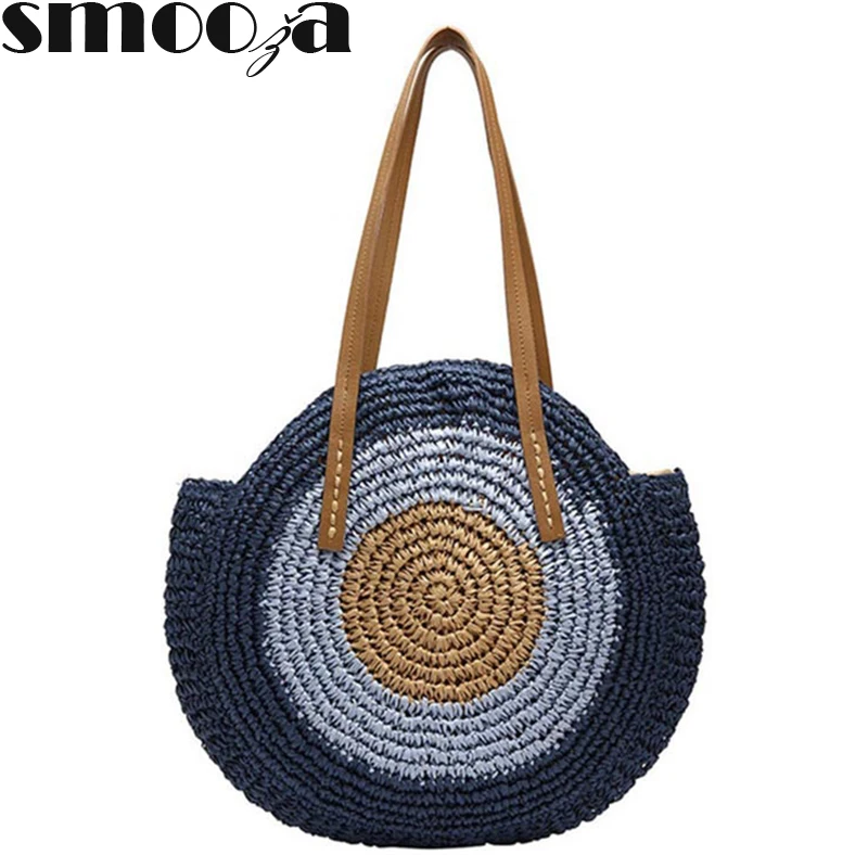 SMOOZA Raffia круглые сумки из ротанга круглая Соломенная пляжная сумка винтажная
