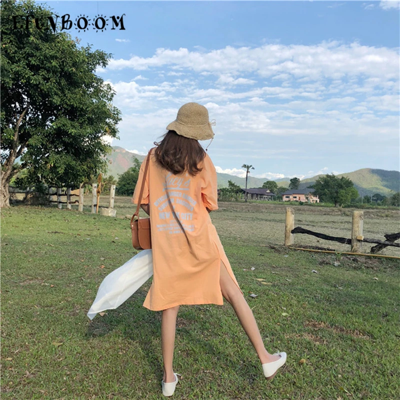 2018 летние большие размеры Женская Корейская свободная печатные буквы раскол в