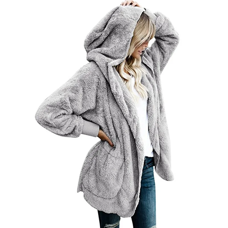 TEMOFON Fleece Sweater Women Cardigan Female Cotton Warm Long Veste Femme Kimono Hooded Fashion Coats ELD1166 |