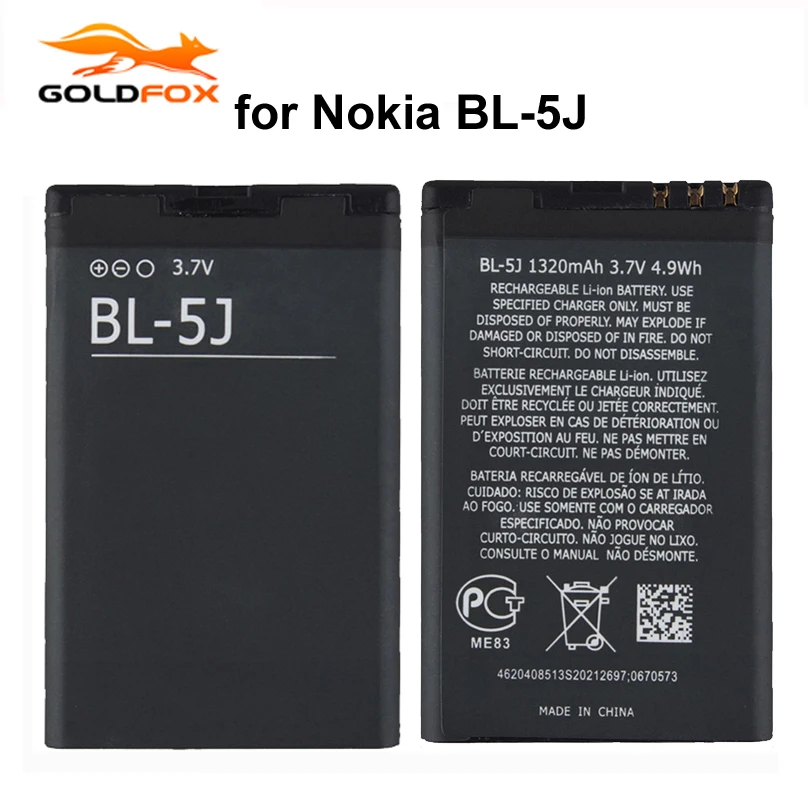 Аккумулятор GOLDFOX на 1320 мАч для Nokia 5230 5233 5800 3020 Lumia 520 525 530 Xpress Music C3 N900 X6 BL5J 1 шт.|battery