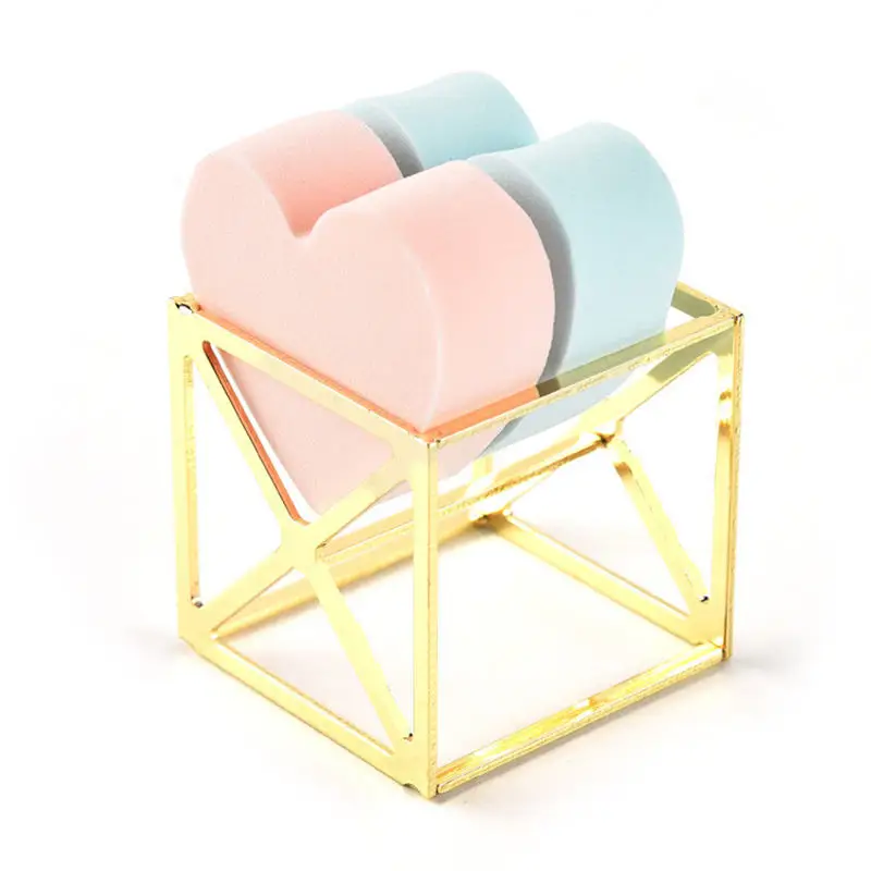 gold square Милая металлическая подставка для макияжа, мини вешалка для сушки, косметическая пудра, блендер, домашняя стойка для хранения, губка, подставка для сушки, держатель - Цвет: gold square
