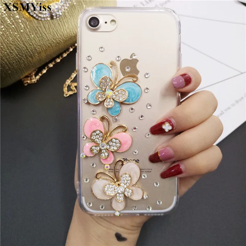 

For Xiaomi Redmi5 7 8 9 6A 7A 8A 9A 9C Note 5 6 7 8 9 Pro 8T 9T Fashion Bling Rhinestone Diamond Butterfly Soft Phone Case Cover