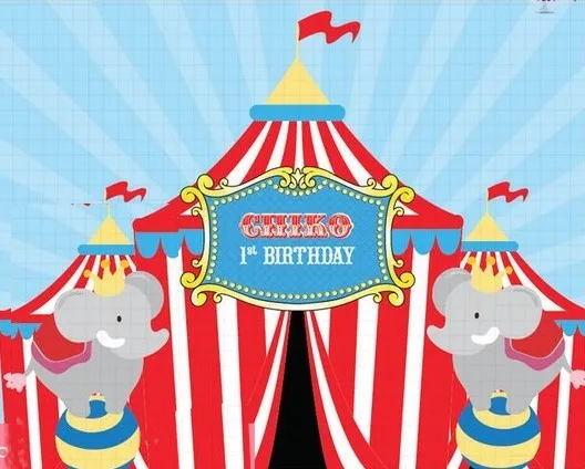 

Custom Animal Circus Striped Tent Animal Elephant Gols Birthday backdrops Computer print party background
