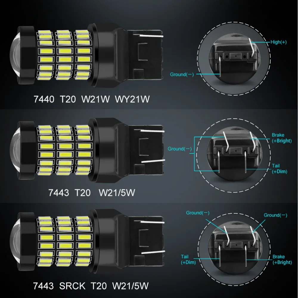 2pcs T20 7440 W21W LED 7443 SRCK W21/5W Bulbs WY21W 12V 1200LM Car Lights Turn Signal Brake Reverse Tail Lamp Auto Bulb | Автомобили и