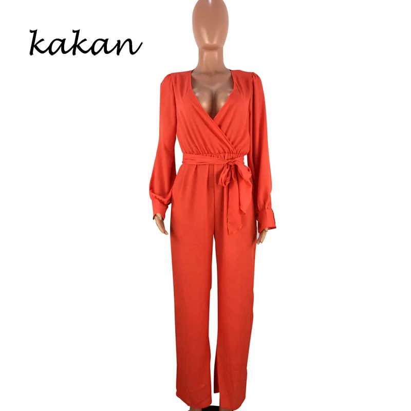 Женский комбинезон с поясом Kakan свободный оранжевый в хипстерском стиле|Женские