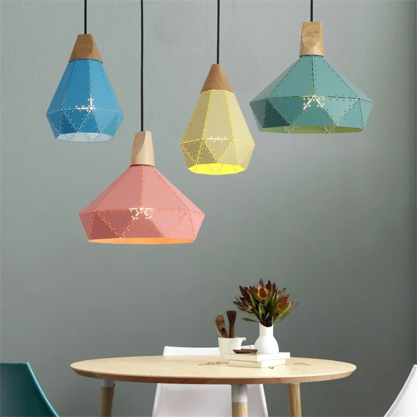 Nordic Modern Pedant Lights Lamps Macaron Solid Wood Iron Coffee Shop Fruit Ideas Dining Room Indoor Light Fixtures | Лампы и