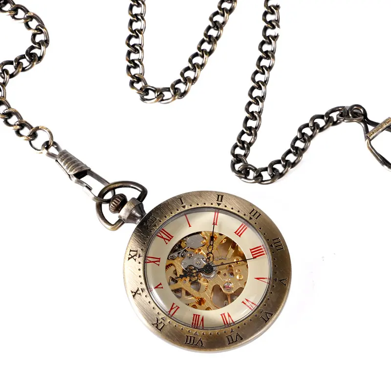 Часы наручные в античном стиле с римскими цифрами красные открытым лицом