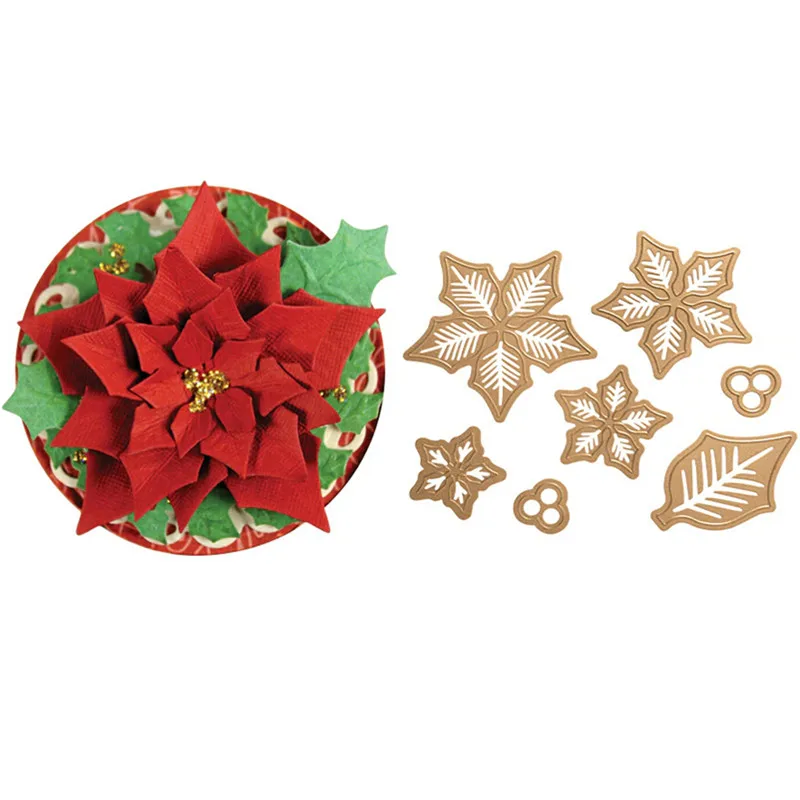Многослойные металлические режущие штампы Poinsettia новый трафарет для тиснения