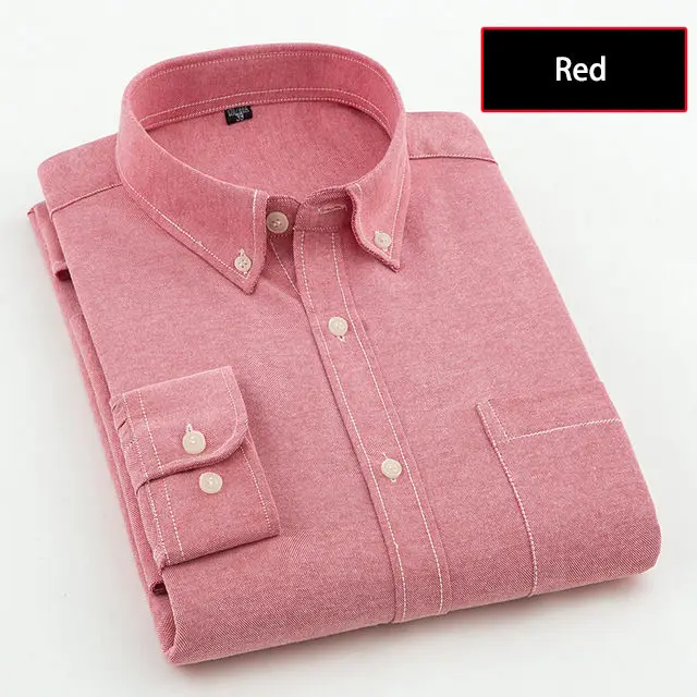 Red Shirt 8 цветов, простые мужские рубашки с длинным рукавом, повседневные, осень-весна, хлопок, Оксфорд, деним, мужские рубашки, плюс размер, M-5XL, одноцветные, мулс, брендовая одежда - Цвет: Red Shirt