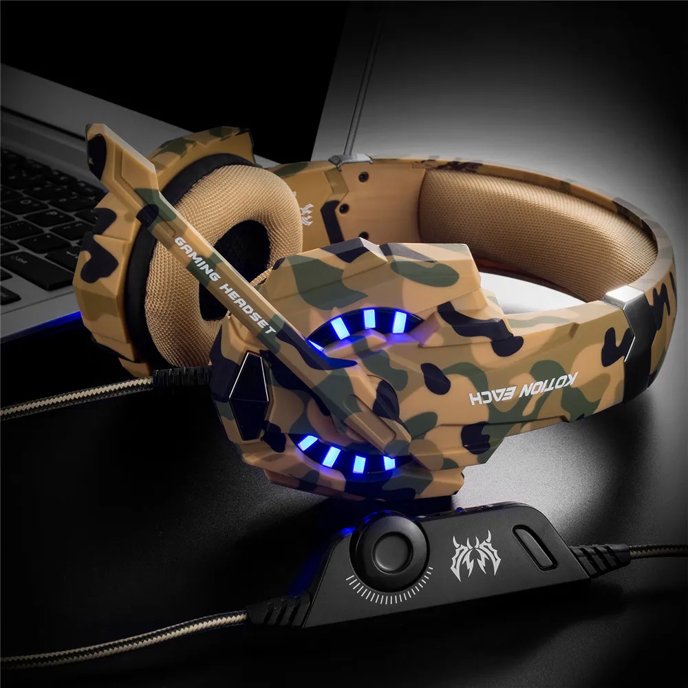 Игровые наушники KOTION G9600 с камуфляжной расцветкой и стереозвуком, игровая гарнитура Шум шумоподавления наушники с микрофоном светодиодный свет для PS4/PC/Xbox One/iPad