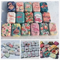 32 pieceslot cartoon style flamingo cock series iron tin case pill box mini jewelry candy storage house collectables display