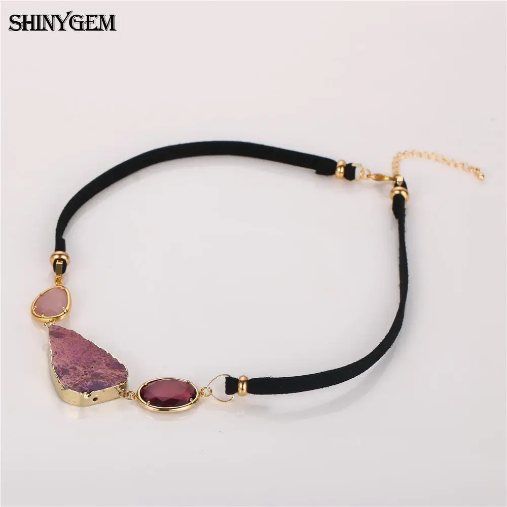 Женское Ожерелье-чокер ShinyGem ожерелье из натурального камня с золотым покрытием