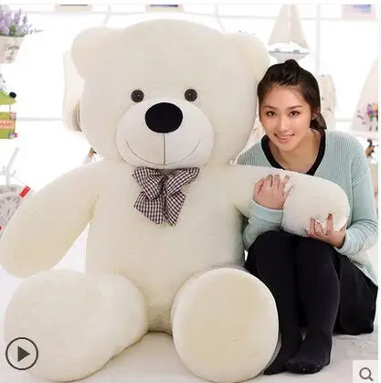 

new big plush round eyes teddy bear toy white bow bear doll gift about 140cm