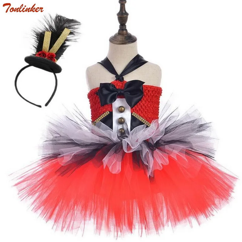 dress and hat Детское платье-пачка с цирковым оркестром для девочек, праздничное платье на день рождения, Маскарадные костюмы на Хэллоуин, рождественское праздничное платье для девочек, новинка - Цвет: dress and hat