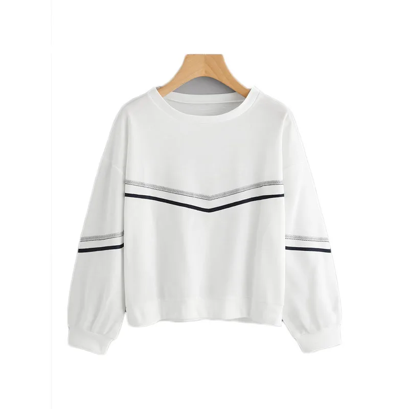 Dotfashion, белая, с лентами, с заниженным плечом, толстовка, повседневная, с длинным рукавом, с круглым вырезом, женские осенние Топы, Kawaii, толстовка - Цвет: Белый