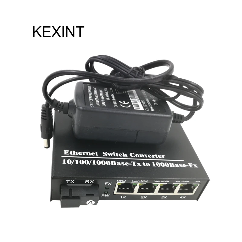 KEXINT Волоконно Оптический 4 порта Ethernet медиаконвертер волоконно сетевой