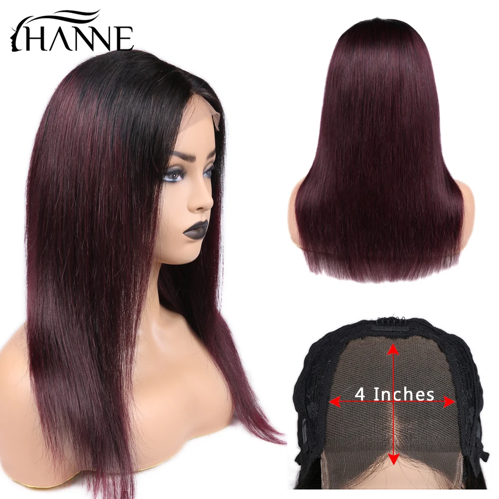 HANNE 4*4 парики шнурка 1B/# 99J цвет Омбре человеческих волос парики с волосами младенца прямые 150% плотность бразильский парик