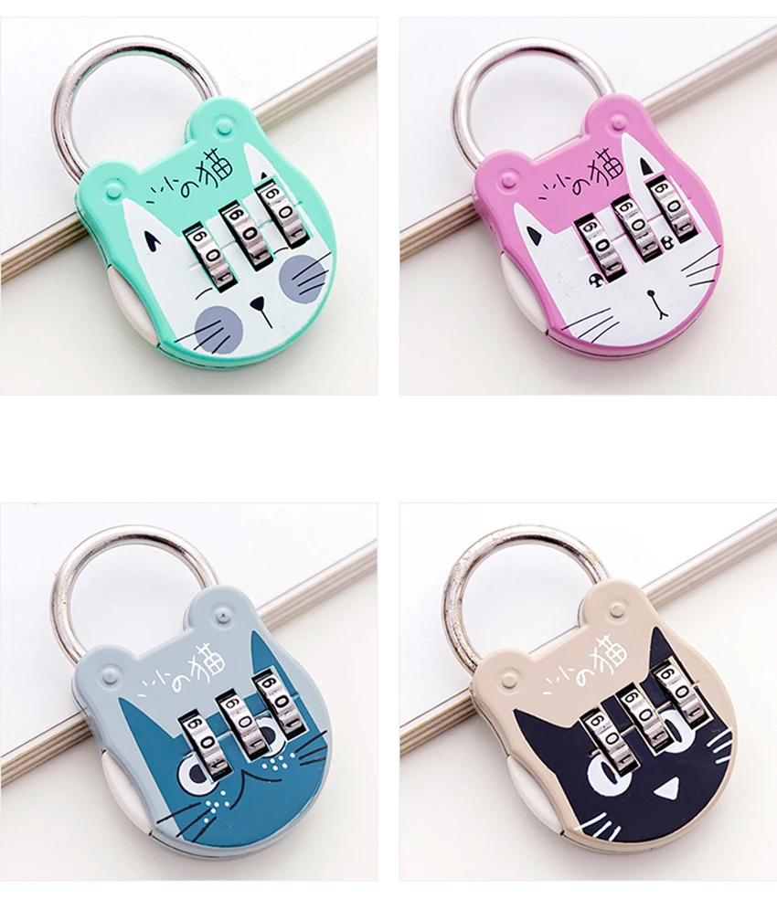 1pc Cute Cat Luggage Padlock Suitcase Backpack Password Lock Cartoon Mini Keyed Padlock Journal Notebook Handbag Code Locks