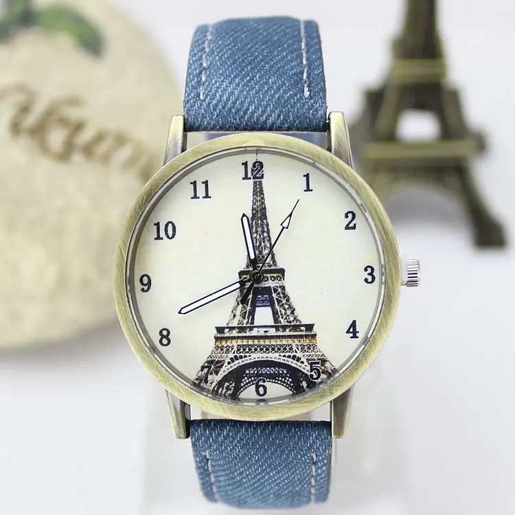 2015 стильный мужской кварцевые часы спортивные джинсовой ткани женщины одеваются