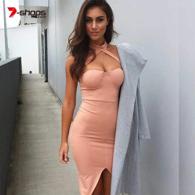 AECU Women Summer Dress Basic Club Sexy Party Slip Bandage Off The Shoulder Halter Female Dresses | Женская одежда