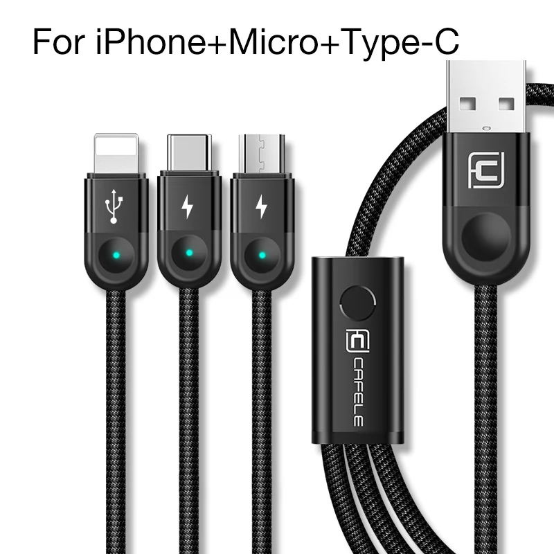 L-M-T Black Cafele мульти светодиодный usb-кабель для iPhone кабель Micro USB C 3 в 1 Плетеный зарядный кабель для iPhone X/8 plus/7 plus - Цвет: L-M-T Black