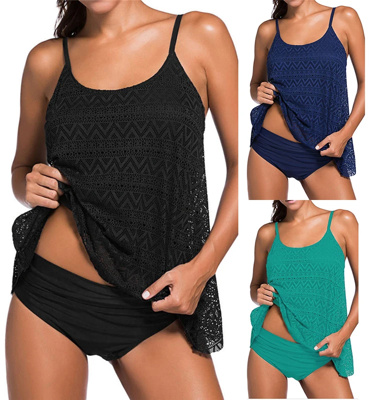 2017 сексуальный женский Танкини из двух частей кружевной купальник пляжная