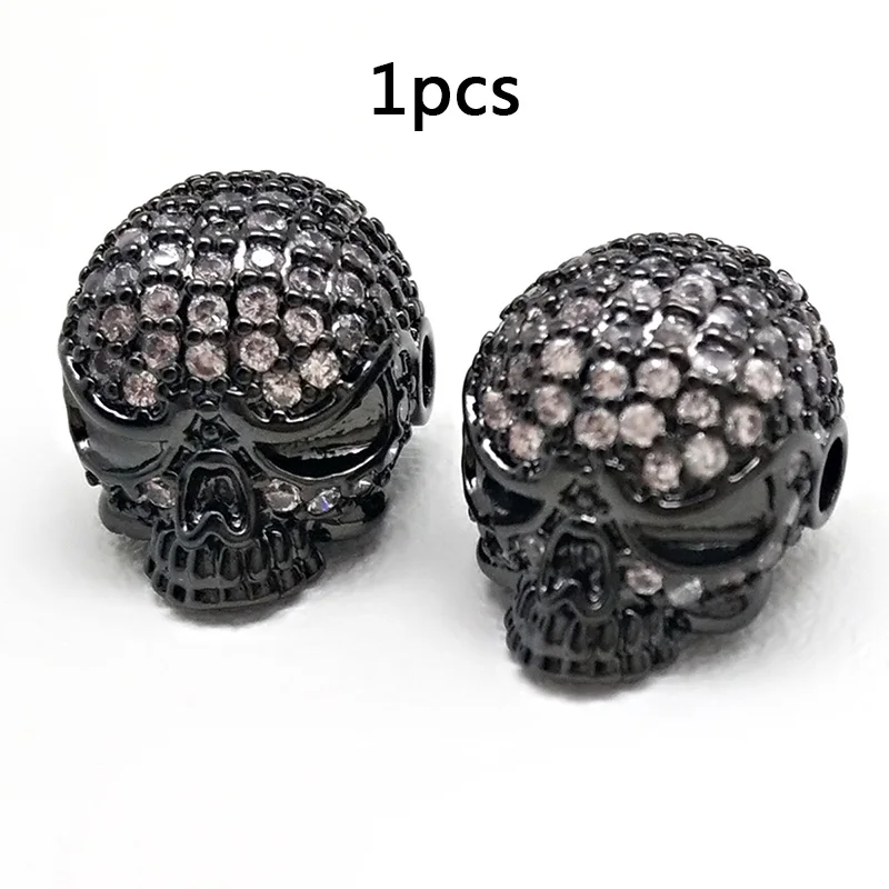 Gunmetal Модные медные бусины-разделители Micro Pave Кристалл Кубический цирконий Корона Леопард шлем Череп круглые бусины Подвески на браслеты для ручного творчества - Цвет: Gunmetal