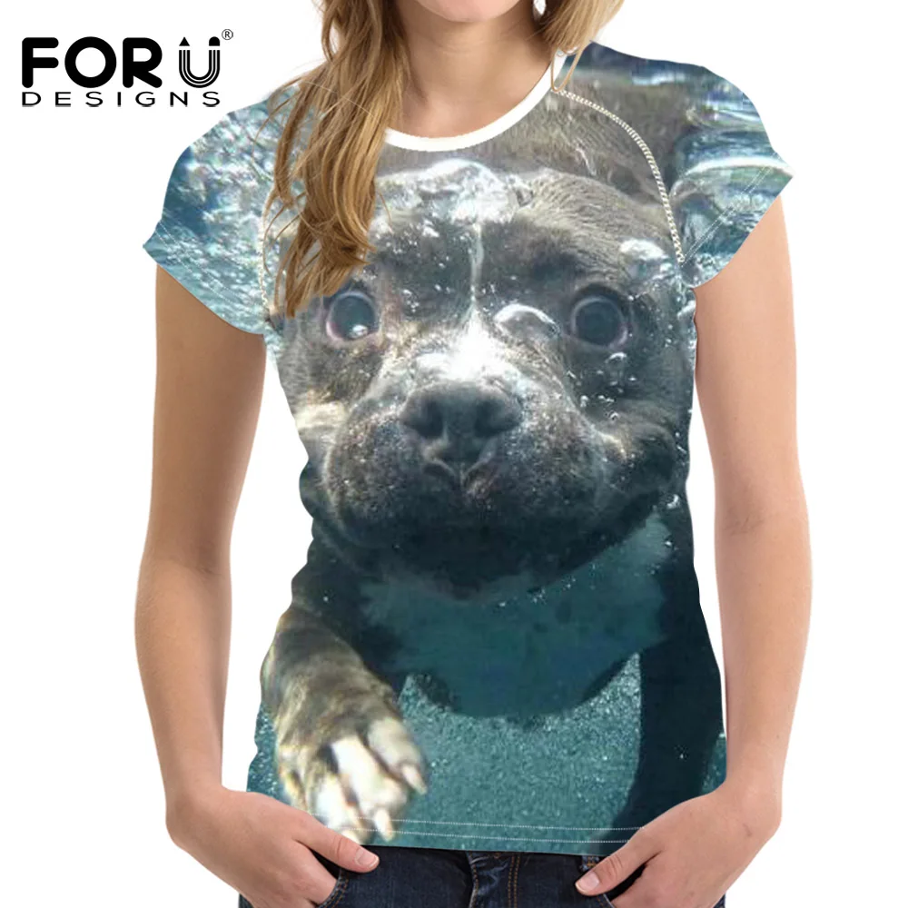 FORUDESIGNS/женская футболка с 3D принтом мопса, Европейская летняя футболка для женщин/девочек с забавными животными, крутая Новинка, футболка с коротким рукавом, топы, одежда
