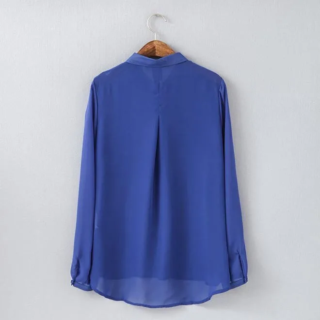 2014 New Women Chiffon Shirt T-shirts Fashion Turn-down Collar Long Sleeve Solid Candy Colors Clothing Blouse Summer CL1778 | Женская