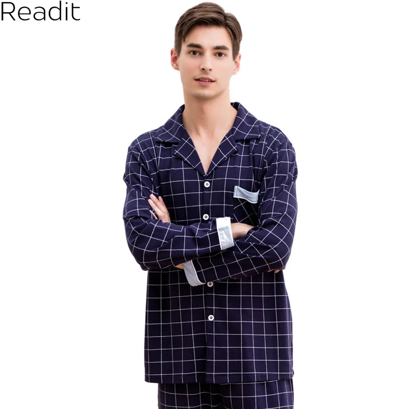 Readit Хлопок Зима пижамы Для Мужчин's Пижамы для девочек темно плед Pijama мужской