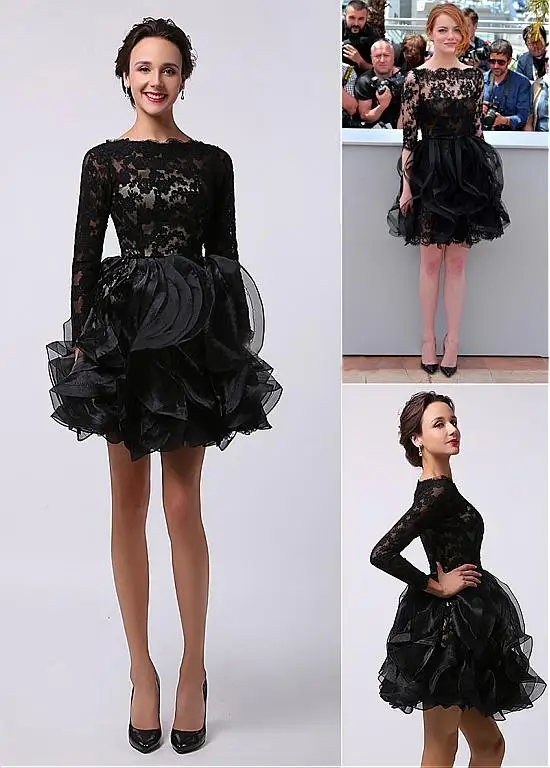 Новое Прибытие Черный Онлайн Короткие Мини Коктейльные Платья 2016 Sexy Sheer Длинным