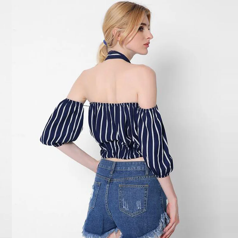 FIONTO сексуальные летние женские короткие топы полосатая короткий рукав Черный
