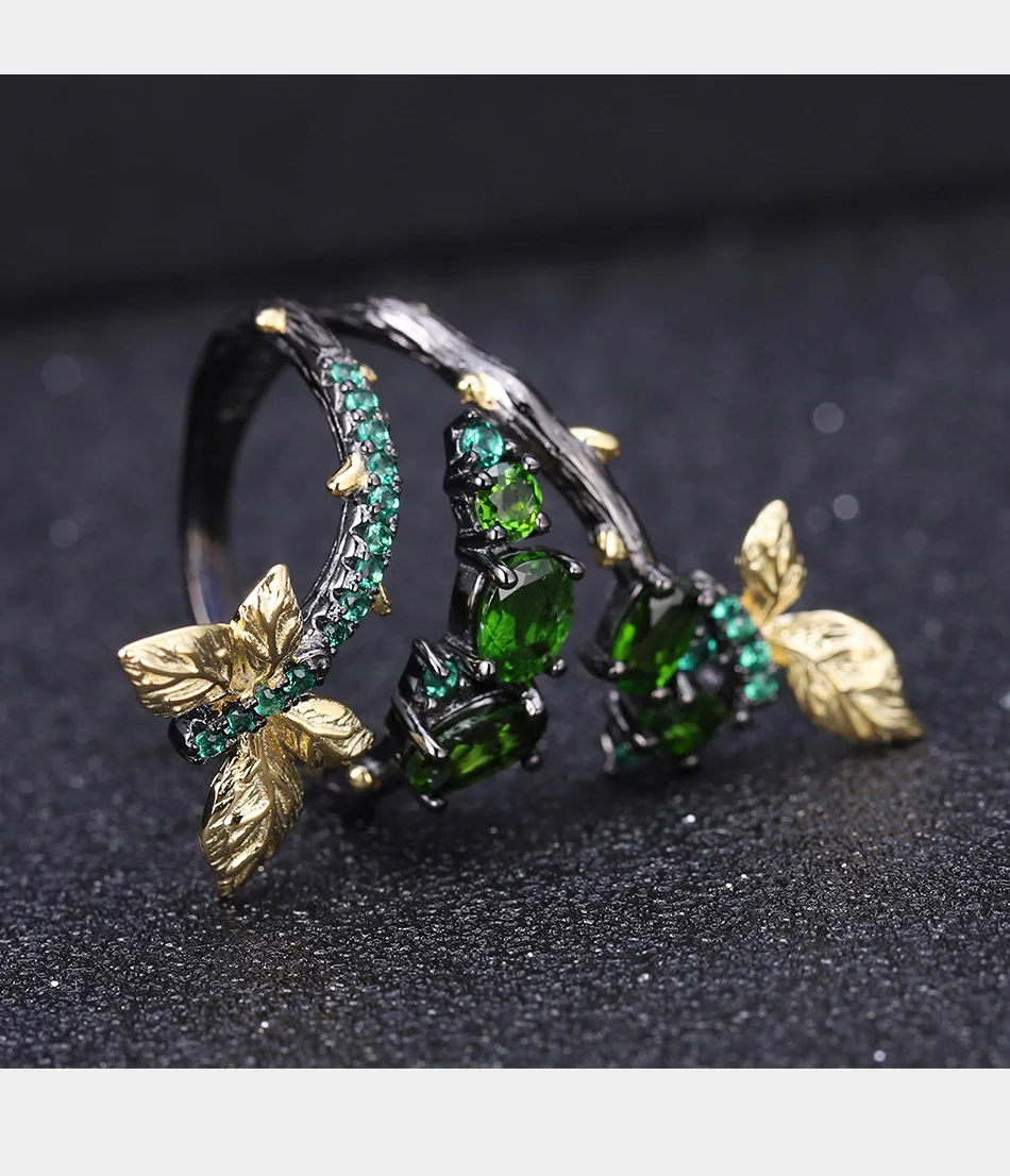 GEM'S BALLET 1.81Ct натуральный хром диопсид бабочка на ветке кольца 925 пробы серебро ручной работы регулируемое кольцо для женщин