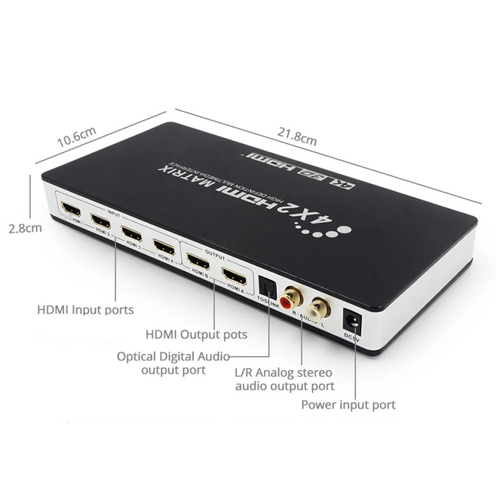 PUZHIJIE HDMI матрица 4X2 переключатель сплиттер с toslink и стерео аудио 4kX 2K/30HZ Поддержка