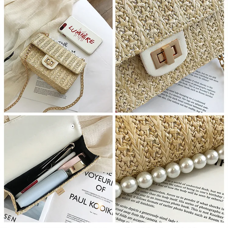 2019 INS Новая модная сумка из ротанга кожаная с металлической пряжкой соломенная