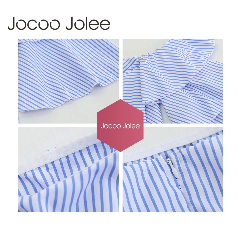 

Jocoo Jolee Off Shoulder Ruffles Striped Blouse Shirt Loose Slash Neck Backless Blouse Club Beach Tops Street Wearings 2018 New
