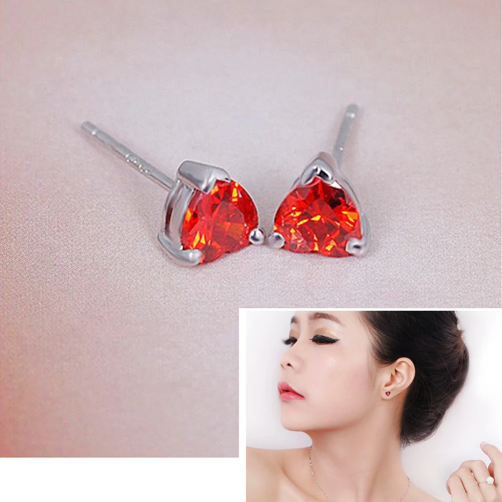 2019 925 sliver Earring Heart crystal stud earrings for Women Jewelry red | Украшения и аксессуары