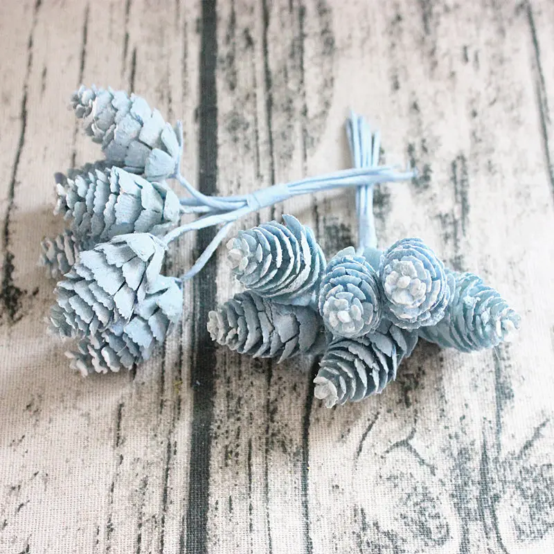 Light blue 1 bunch of antique decorative artificial flowers home wedding party decoration flower plastic simulation pine cone pineapple gra - Цвет: Light blue