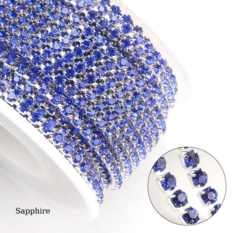 sapphire Qiao10 ярдов/рулон SS6 SS12 много цветов новые предложения Кристалл Стекло Стразы цепочка DIY модные аксессуары закрытые Стразы цепочка - Цвет: sapphire