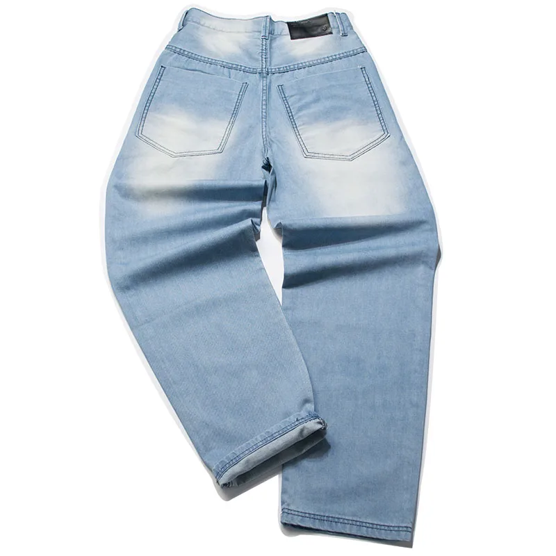 ANBOLUO Мыть старый светло-голубой джинсы мужские Очень большой размер свободные