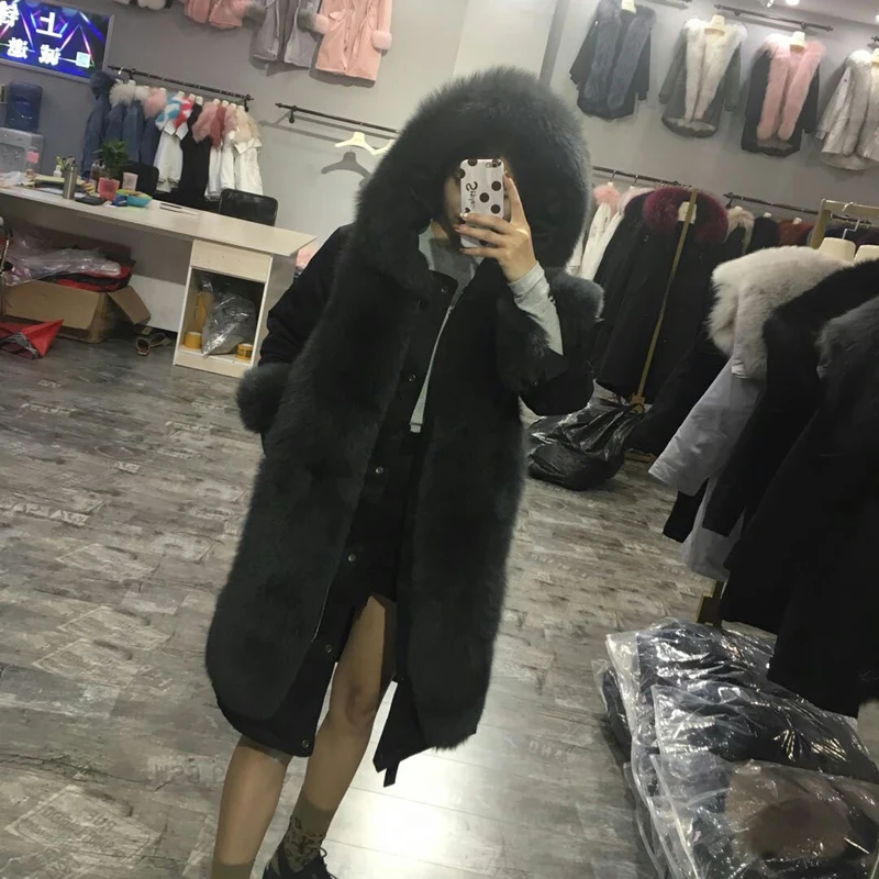 CKMORLS новое зимнее пальто женские парки с лисьим мехом воротник натуральный Лисий мех куртки длинные большие размеры Топы натуральный мех парка пальто