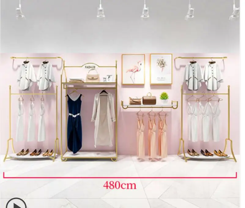Europe type gold dress shop rack rack high grade clothes rack shoes bag double layer clothing display rack - Цвет: 14