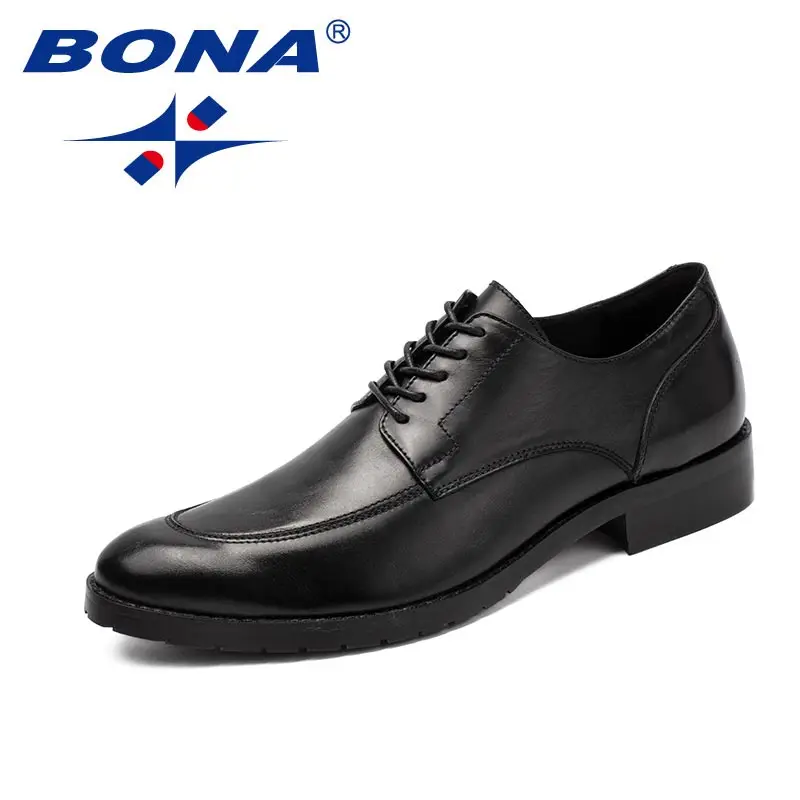 BLACK BONA/Новинка; классические стильные мужские деловые туфли; мужские офисные туфли из натуральной кожи с круглым носком; Мужские модельные туфли; - Цвет: BLACK