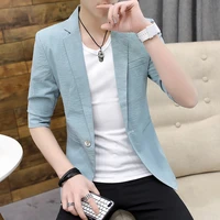 summer mens 34 sleeve blazers jacket slim fit thin coat solid lapel one button male jackets short coat casual outwear a2