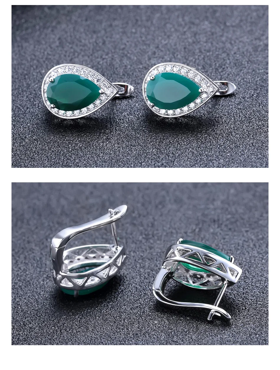 GEM'S балетные серьги с натуральными каплями воды, зеленый агат, набор колец, 925 пробы драгоценности из серебра и камней, набор для женщин, хорошее ювелирное изделие