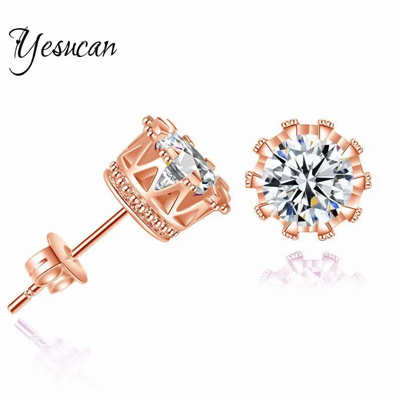 Серьги гвоздики Yesucan мужские с короной роскошные ювелирные украшения фианитами в