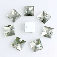 free shipping 10mm 12mm 14mm 50pcsbag square shape glass crystal clear white faltback sew on rhinestones with two holes