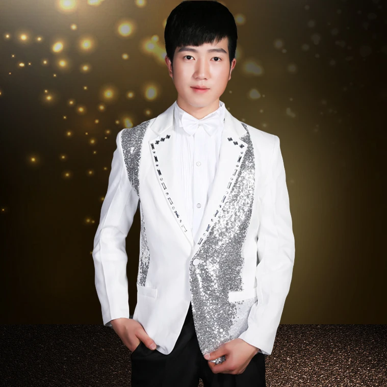 Мужские Блестящие блестящие костюмы красные синие черные белые блейзеры стразы